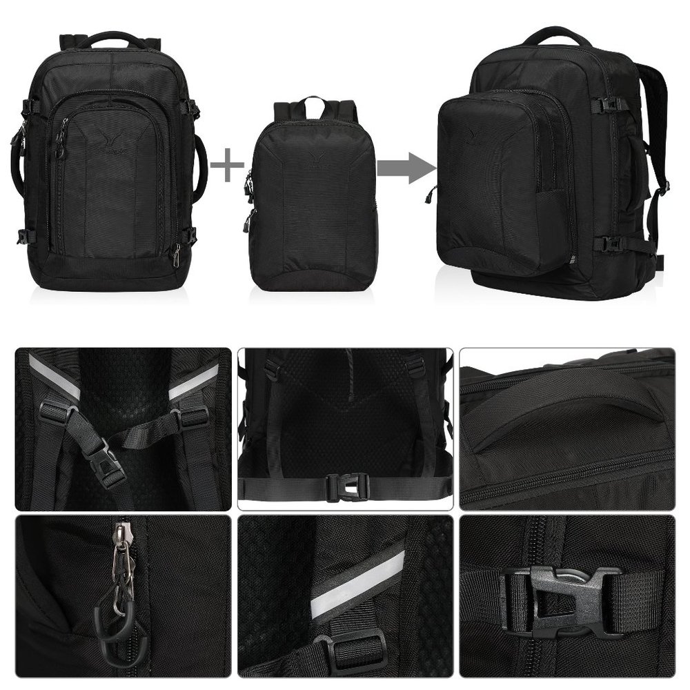Hynes Eagle 2 in 1 Travel Backpack 48L Carry on Backpack with Removable Daypack - Picture 3 of 8
